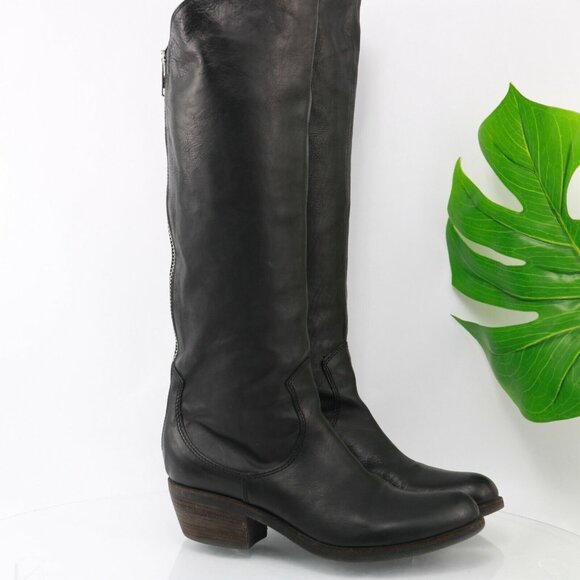 Vic Matie Womens Tall Boot Size 7.5 Black Leather Western Riding Low Heel Italy - Picture 5 of 11